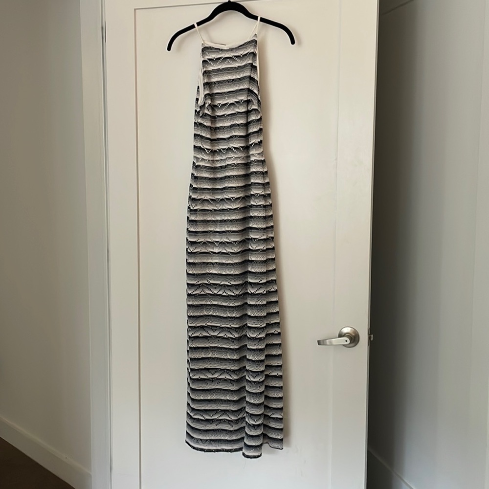 Aqua navy and white striped maxi dress